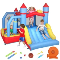 AIYAPLAY Castillo Hinchable para Niños con Soplador Tobogán Trampolín Piscina Pilar de Boxeo y Aro de Baloncesto 277x270x215 cm(m-10)