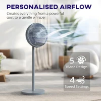 HOMCOM 40 cm Standing Fan, Cooling Floor Fan with 80° Oscillating, Adjustable Tilt and Height, 4 Speed, Remote Control, Grey(m-4)
