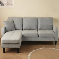 Divano angolare a forma di L con chaise longue, rivestimento in cotone-lino, cuscini inclusi, 166x118x77 cm, Grigio(m-4)