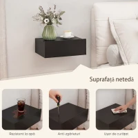 HOMCOM Set de 2 Noptiere Suspendate Moderne cu Sertar din Lemn, 40x30x15 cm, Negru(m-6)