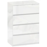 HOMCOM High Gloss Chest of Drawers, 4-Drawer Storage Cabinets, Modern Dresser for Bedroom, White(m-1)