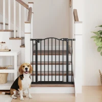 PawHut Metal 74-80cm Adjustable Pet Gate Safety Barrier w/ Auto-Close Door Black(m-2)