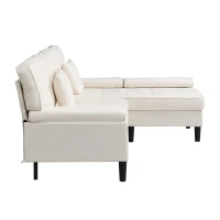 Divano angolare a L in chenille, pouf mobile, cuscini inclusi, 195x149x86 cm, Beige chiaro(m-6)