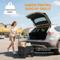 Outsunny Cărucior de Grădină Pliabil 41L cu 4 Roți, Trolley de Camping din Metal și Material Textil Oxford cu Geantă de Transport și Mâner Reglabil, Negru(m-5)