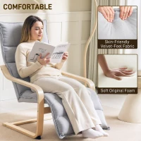 HOMCOM Birch Wood Lounge Chair, Upholstered Recliner Lounge Seat with Adjustable Footrest, Modern Armchair for Living Room, Bedroom, Balcony, Office, Light Grey(m-4)
