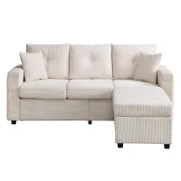 Divano a L con LED, rivestimento in velluto a coste, ottomana, 184x84,5x85,5 cm, Beige(m-2)