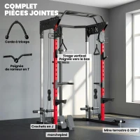 SPORTNOW Station de Musculation Power Rack 900kg Double Poulie Réglable 19 Niveaux Home Gym Complet pour Entraînement Force Noir(m-6)