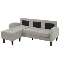 Divano angolare a forma di L con chaise longue, rivestimento in cotone-lino, cuscini inclusi, 166x118x77 cm, Grigio(m-7)