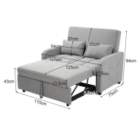 Divano-letto pieghevole multifunzionale, 2-in-1, schienale regolabile, rivestimento in cotone e lino, 127x75x94 cm, Grigio(m-3)