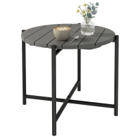 Outsunny 54 cm Round Outdoor Side Table, Industrial Small Garden Table with Slatted Wood Top and Metal Frame, Dark Grey(m-10)