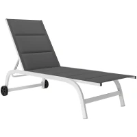 Outsunny Lettino Prendisole da Giardino con Ruote, in Texteline con Telaio in Alluminio, Grigio Scuro e Bianco(m-11)