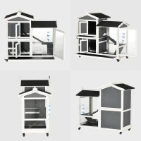 PawHut Cusca Exterior pentru Iepuri – Cu Roti, Casa si Zona de Alergat(m-15)