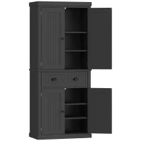 HOMCOM Buffet haut cuisine, armoire de cuisine avec 4 portes, tiroir et étagères réglables, 76,2 x 40,2 x 183 cm, noir(m-12)