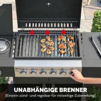 Outsunny Gasbarbecue 17,8 kW 6+1 branders BBQ grillwagen van roestvrij staal incl. wielen zijbrander thermometer emaille grillrooster(m-5)