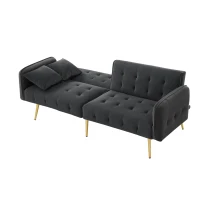 Divano-letto 2 posti, rivestimento in velluto, piedi dorati, 178x82x70 cm, Grigio(m-6)