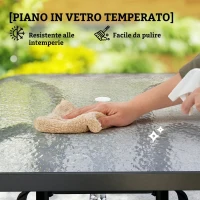 Outsunny Tavolo da Giardino Quadrato a 4 Posti con Piano in Vetro e Foro per Ombrellone Ø43 mm, Nero(m-6)