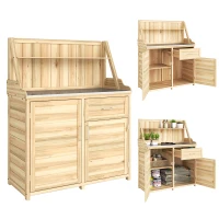 Outsunny Armoire de Jardin en Bois avec Plan de Travail en Métal Galvanisé Tiroir et Étagère 100x45x129,5cm Naturel(m-11)