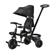 HOMCOM Triciclo per Bambini 4 in 1 Pieghevole con Maniglione, Tettuccio e Barra Rimovibili, Età 1-5 Anni, 111.5x52x98cm, Nero(m-10)