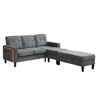 Divano a forma di L, rivestimento in chenille, LED & USB, 185x135x85 cm, Grigio(m-6)