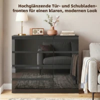HOMCOM Modern dressoir, opbergdressoir met 5 lades, verstelbare plank, soft-close deur, zwart hoogglans(m-4)