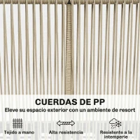 Outsunny Conjunto de Jardín Exterior 4 Piezas Sofá 2 Plazas 2 Sillones Cuerda PP Mesa Marco de Acero y Madera Acacia Cojines(m-4)