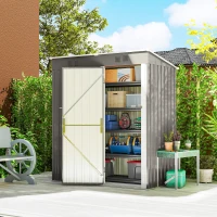 Outsunny Cobertizo de Jardín de Metal Adosable 2 Rejillas de Ventilación Techo Inclinado Anti-UV 163x90x179cm Gris Claro(m-5)