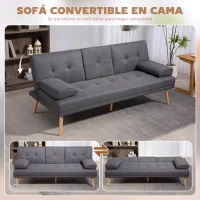 HOMCOM Sofá Cama 3 Plazas Plegable con Respaldo Ajustable de 3 Niveles Reposabrazos Desmontable 181x77x78 cm Gris Oscuro(m-4)