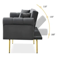 Divano letto 2 posti, rivestimento in velluto, piedi dorati, 173x75x70 cm, Grigio(m-6)