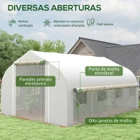 Outsunny Estufa Tipo Túnel 395x300x200 cm com Porta de Malha e 8 Janelas Estufa de Jardim com Cobertura de PE Branco(m-4)