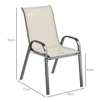 Outsunny Set 4 Sedie da Giardino Impilabili con Braccioli Curvi, in Acciaio e Tessuto Traspirante, 54x71x93 cm, Beige(m-3)