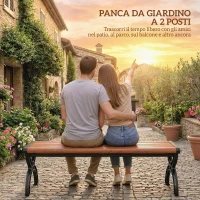 Outsunny Panchina per Esterno 2 Posti in Metallo, 124x39x39 cm, Color Legno e Nero(m-4)