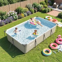 Outsunny Piscină Demontabilă Tubulară 394,5x208,3x80,5 cm 6075 L cu Cadru Metalic Plasture de Reparare fără Pompă de Filtrare Gri(m-5)