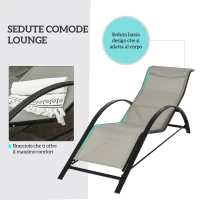 Outsunny Set di 2 Lettini Prendisole e Tavolino con Piano in Vetro, 59x169x66 cm, Grigio(m-4)