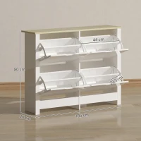 HOMCOM Smalle Schoenenkast met 4 Klapvakken voor 8–16 Paar Schoenen, 105 x 26 x 80 cm, Wit + Natuurlijk hout(m-3)
