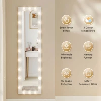 HOMCOM Pełnowymiarowe lustro 150x40 cm LED z 24 żarówkami, 3 kolory światła, stojące lub oparte, białe(m-7)