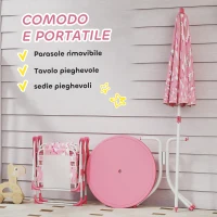 AIYAPLAY Tavolo da Picnic per Bambini Set Tavolo e Sedie con Ombrellone Rosa(m-5)