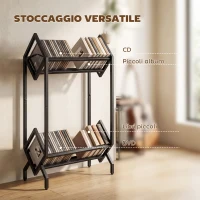 HOMCOM Porta CD 50, Porta Vinili 2 Livelli Metallo per DVD, Libri, Album, Nero(m-5)