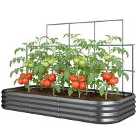 Outsunny Orto Rialzato con Traliccio per Rampicanti e Fondo Aperto in Metallo, 220x110x150 cm, Grigio Scuro(m-10)