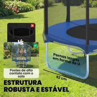 SPORTNOW Trampolim para Crianças Exterior Ø183 cm com Rede de Segurança Escada de 2 Degraus Cobertura de Molas Saco de Armazenamento Azul(m-4)