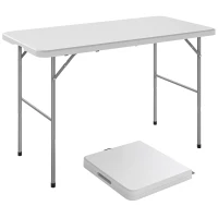 Outsunny Tavolo da Campeggio Pieghevole a 2 Altezze con Maniglia, in HDPE, 120x60x74 cm, Bianco(m-11)