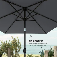 Outsunny Ombrellone Rettangolare da Giardino 3x2 m con Manovella, in Metallo e Poliestere, Grigio Scuro(m-6)