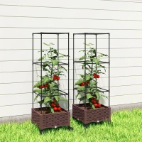 Outsunny Fioriera Rialzata con Traliccio 20L, Ruote Bloccabili e Sistema di Autoirrigazione, Marrone(m-9)