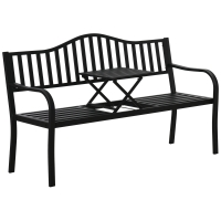 Outsunny Panchina da Giardino 3 Posti a Doghe con Tavolino Sollevabile, in Metallo, 150x58.5x90 cm, Nero