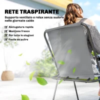 Outsunny Set da Giardino 8 pz con Ombrellone, 6 Sedie Pieghevoli e Tavolo da Esterno in Vetro Temperato, Grigio(m-5)