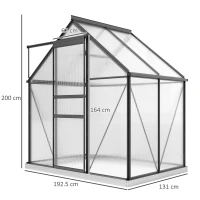 Outsunny Serra in Policarbonato e Alluminio con Porta a Battente e Finestra a Tetto, 192.5x131x200 cm, Grigio(m-3)