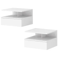 HOMCOM Set di 2 Comodini Sospesi con Cassetto e Mensola Aperta, 35x32x22.5 cm, Bianco(m-10)