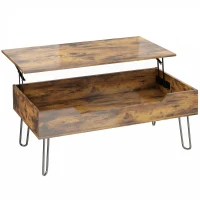 HOMCOM Rechteckiger Couchtisch aus Holz mit großem versteckten Stauraum, höhenverstellbar, 95 x 50 x 40 cm, Rustikalbraun(m-1)