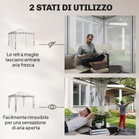 Outsunny Gazebo 3 x 3,6 m, Tetto Doppio UPF50+ con Rete, Crema(m-5)