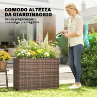 Outsunny Letto per Orto Rialzato da Esterno 45L in Rattan, con Fori di Drenaggio e Piedini Regolabili, Marrone(m-4)