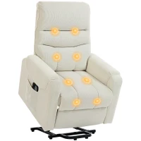 HOMCOM Sillón Levanta Personas con 8 Punto de Masaje Reposapiés Mando a Distancia y Bolsillo Lateral 83x92x110 cm Beige(m-10)
